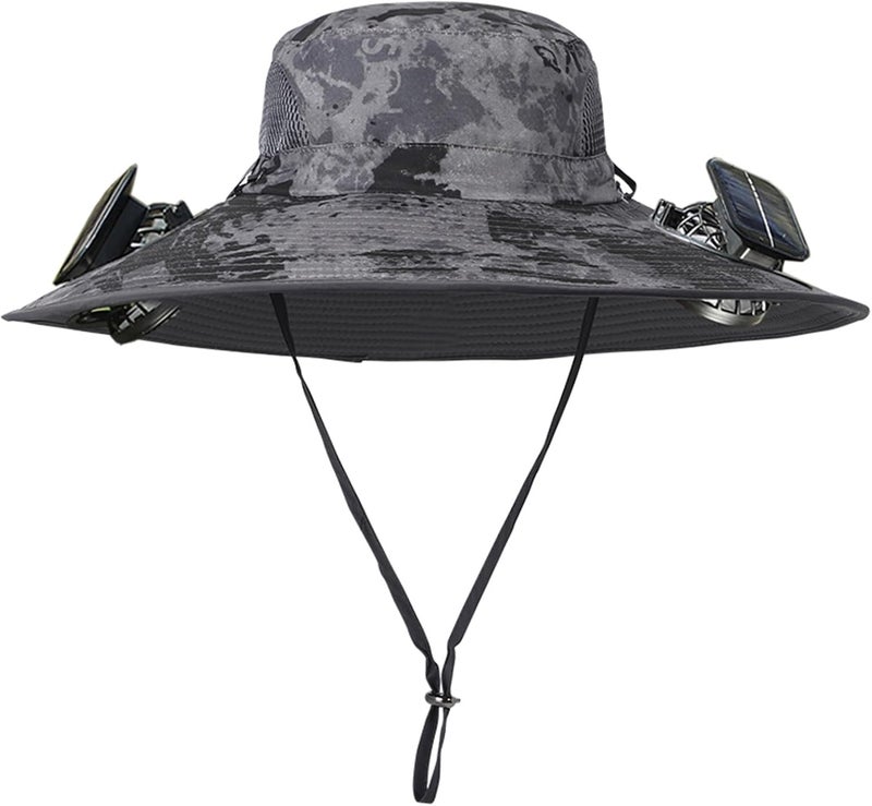 ATMEET Men Women Wide Brim Sun Hats with 2 Solar Fan Waterproof Breathable Bucket Hat Outdoor Fishing Hat for Hiking Camping - Image 1
